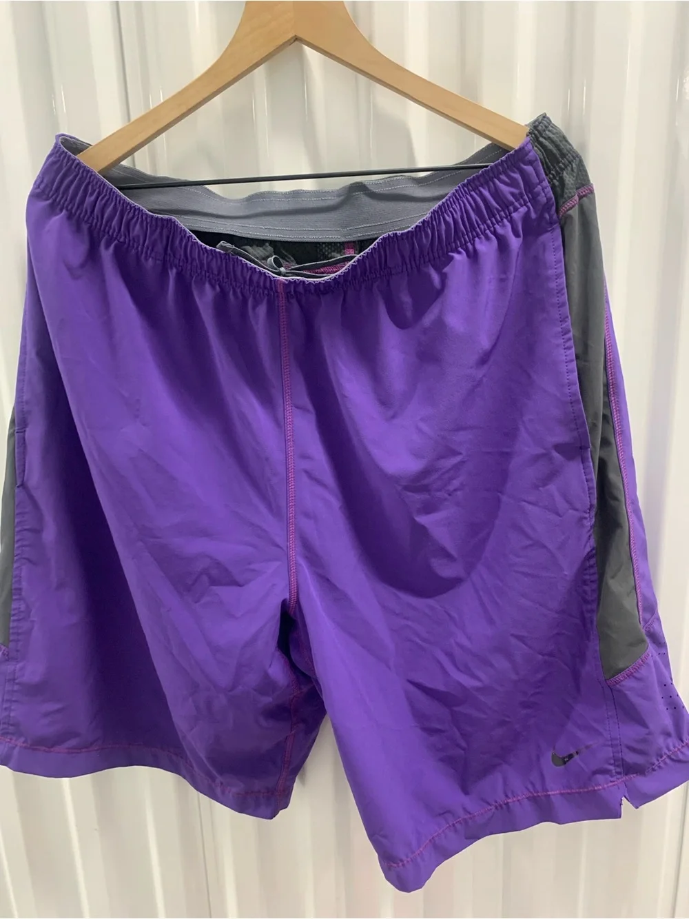 Men's Nike Purple Athletic Shorts with Gray Side Panels